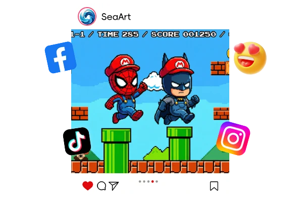 Fan art and concept art created using AI game image generator on SeaArt AI