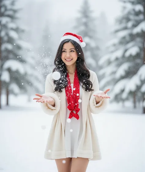 Snowy winter scene with Santa hat