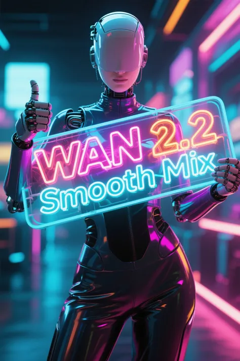 ネオンサインを持つ未来的なロボット