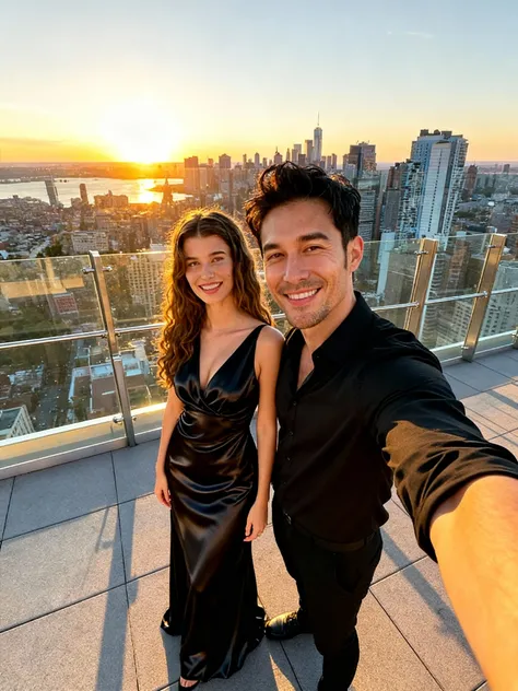 cityscape and people at sunset