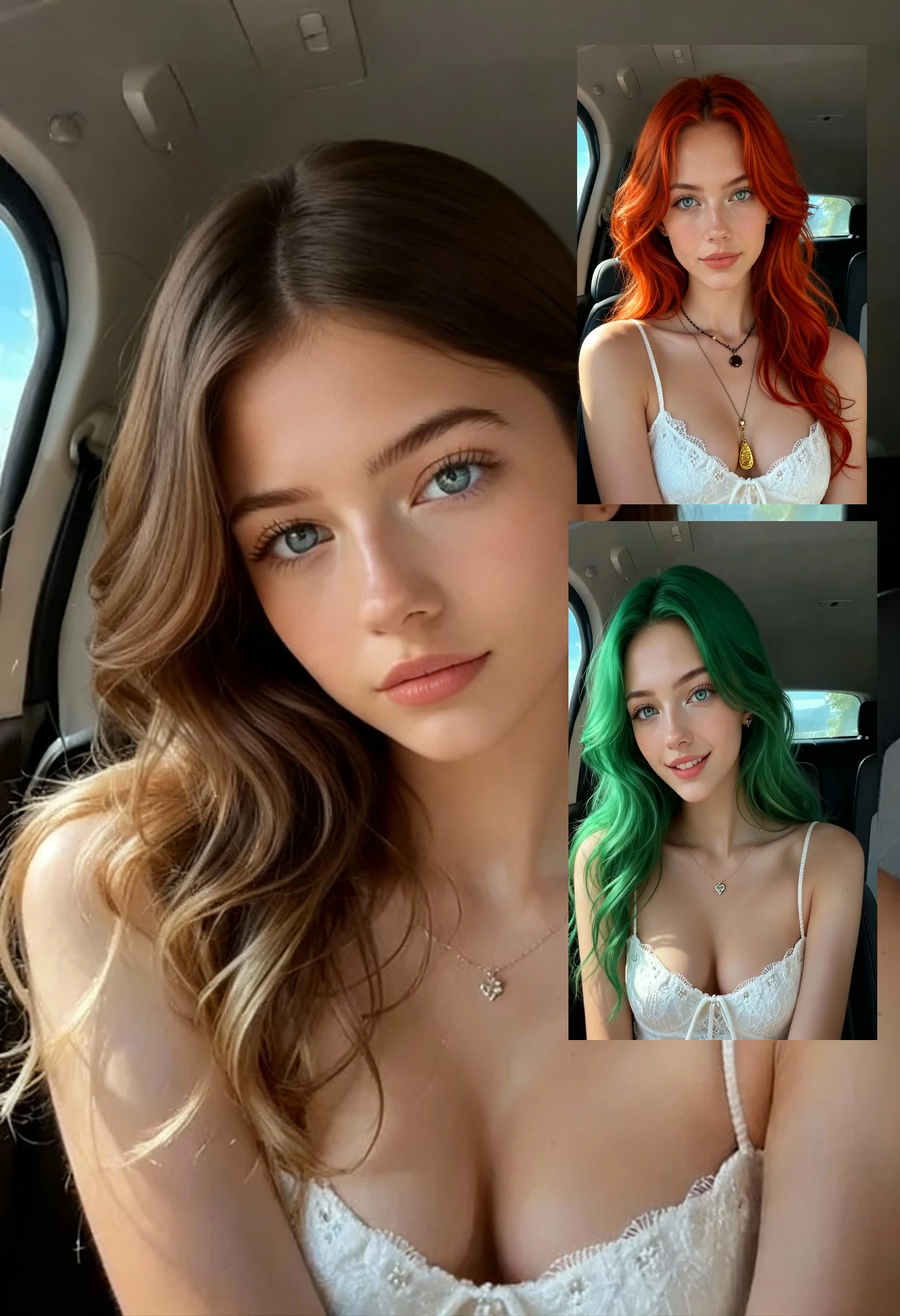 women with different hair colors in car