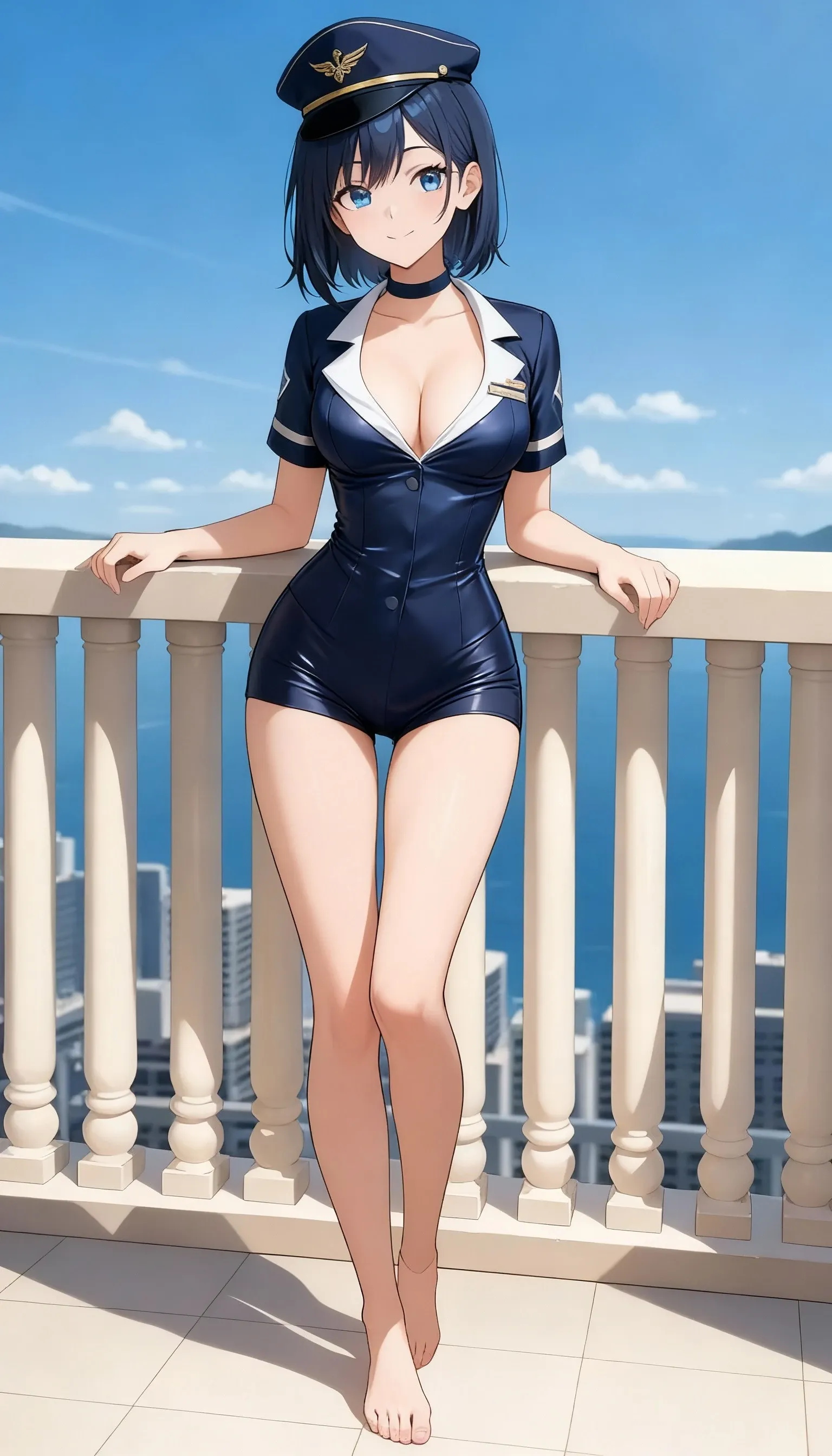 woman in uniform illustration on balcony