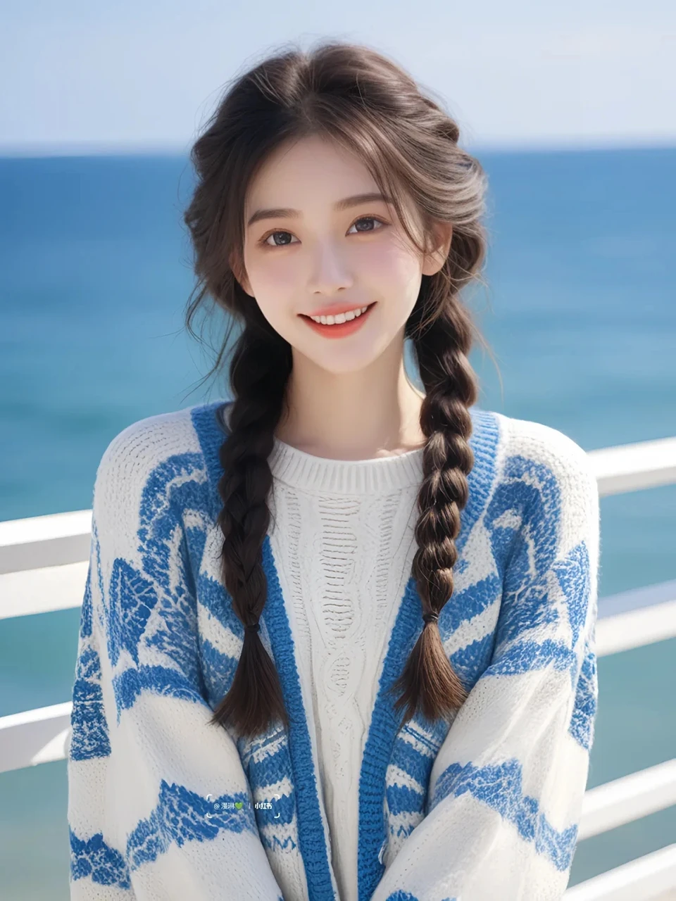 คนถักผมเปียสวมคาร์ดิแกนถัก