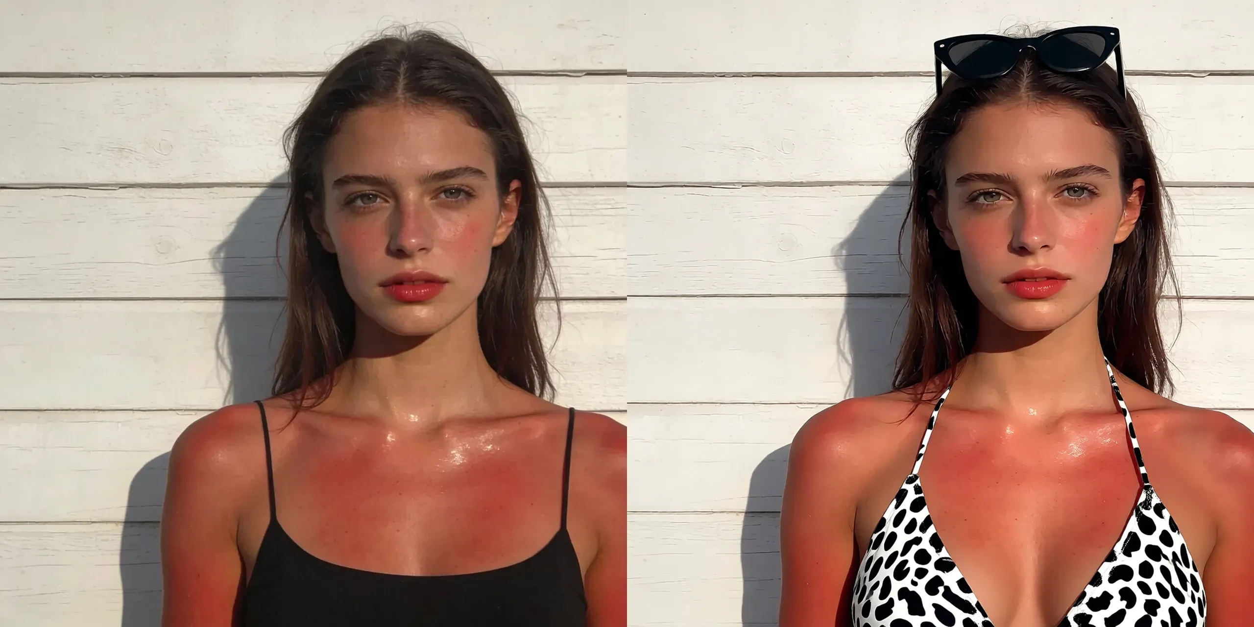 Vergleichsbilder von sonnenverbrannter Haut