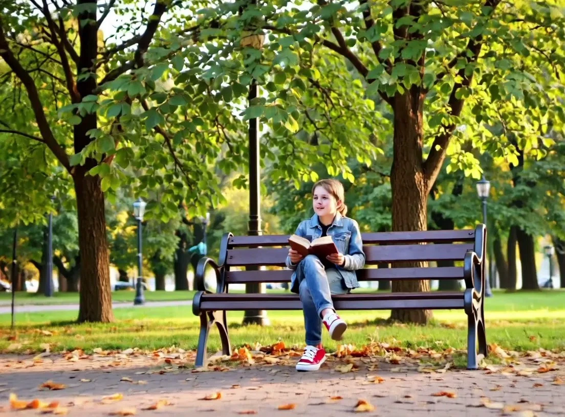 person reading book on park bench