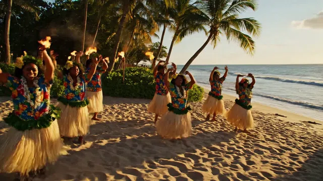 Plajda Hawaii dansçuları elinde meşale