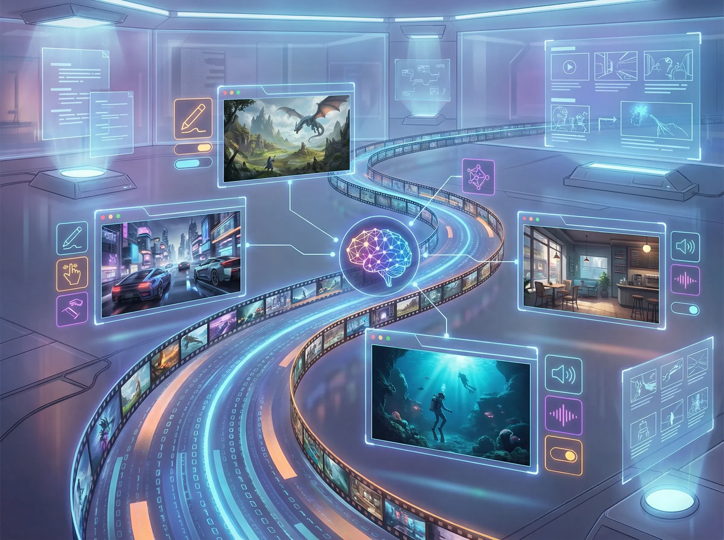 futuristic control room with digital screens