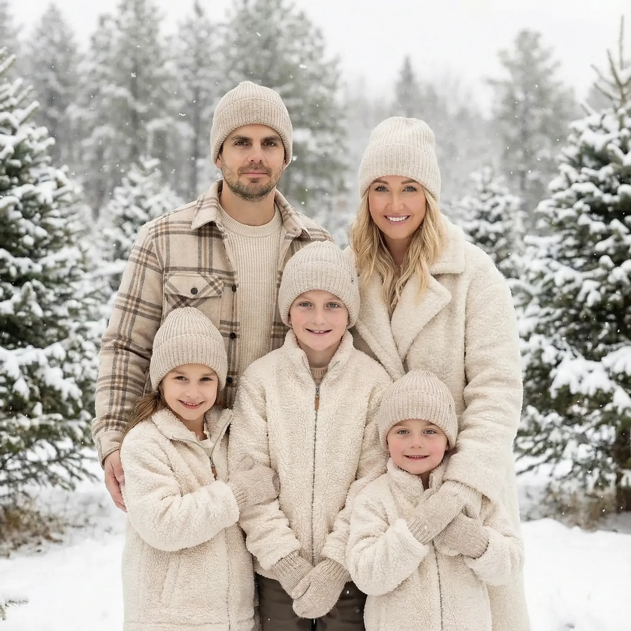 family photo shoot in snowy forest