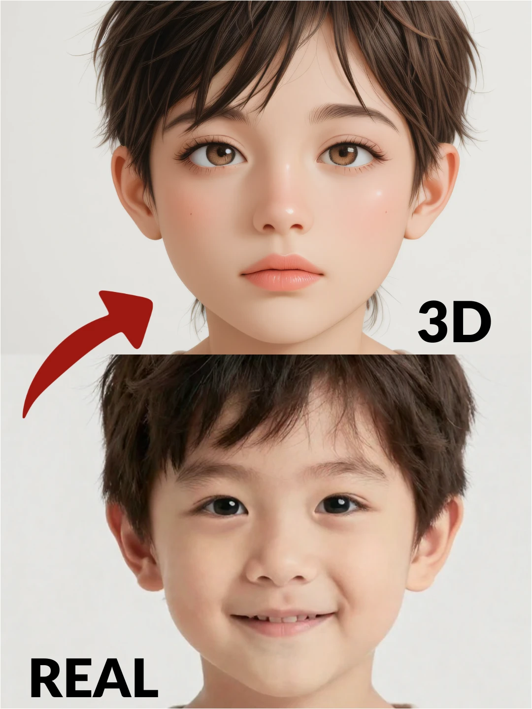 Top 3D model, bottom real head