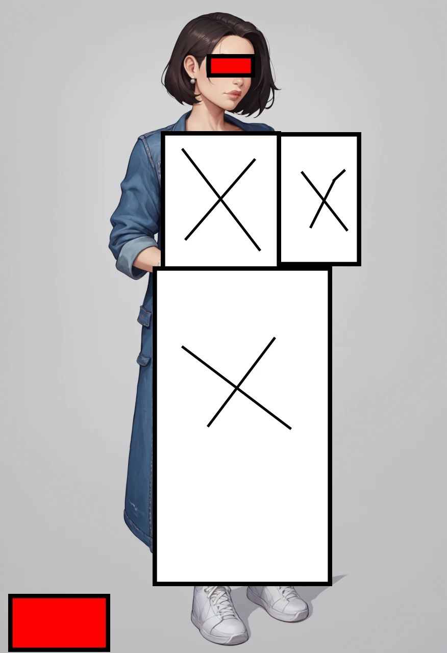 Person in outfit with squares and X marks