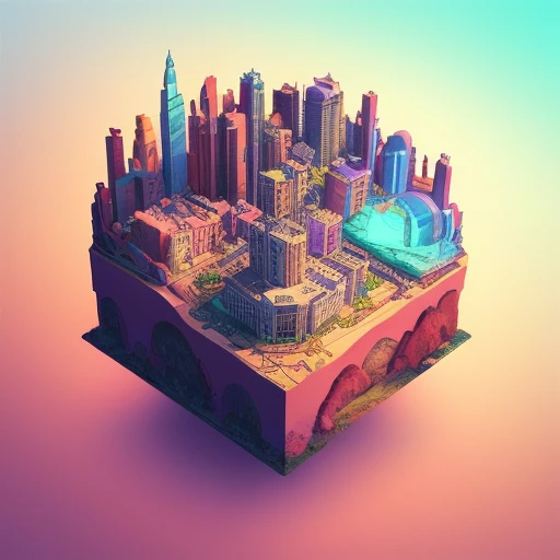 duskametric15 microworlds post apocalyptic isometric cutaway scenery landscape of a city on a venus, vaporwave elements, postmodern concept art, artstation, 8k, octane render, vibrant colors, trending on deviantart duskametric15 microworlds