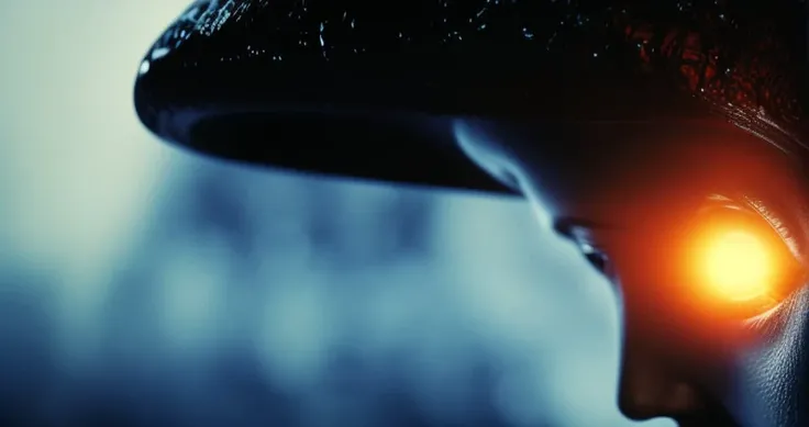 A dramatic close-up of a woman's face as she confronts an alien attacker, with a look of fierce determination and bravery. The photo should be taken with a high-quality DSLR camera, using professional lighting and color grading techniques to enhance the mood and atmosphere of the scene. The image should convey the woman's strength and courage as she faces off against the alien threat.