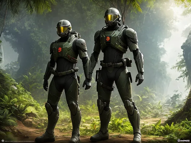 soldier wearing a Nanosuit from Crysis is looking at the jungle in the Vietnam war, dynamic composition, cinematic lighting, warm and vibrant colors, art by Sam Weber and Michael C Hayes, 8k, trending on artstation, hyper detailed, cinematic