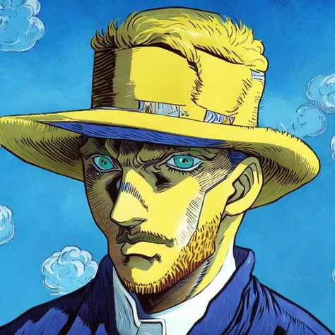 A painting of Vincent Van Gogh's Self-Portrait with a Straw Hat