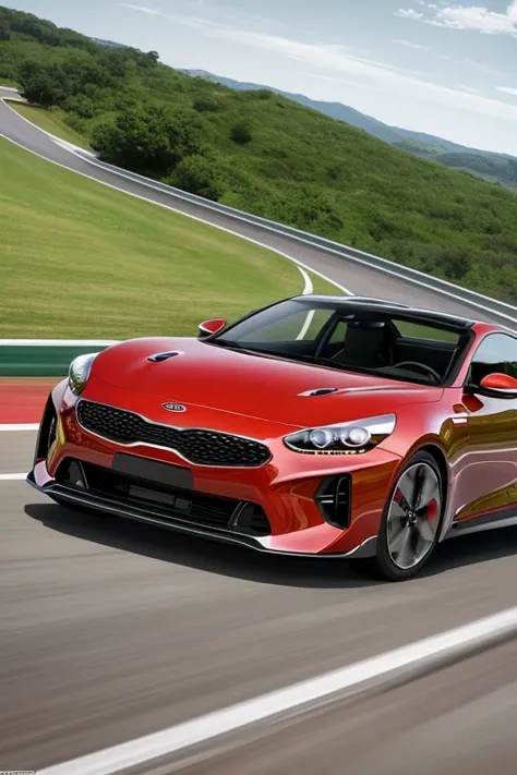 kia motors new sports car in the race, (masterpiece), (portrait), (raw photo), (extremely detailed CG unity 8k wallpaper) Intricate, Sharp focus, dramatic, photorealistic art