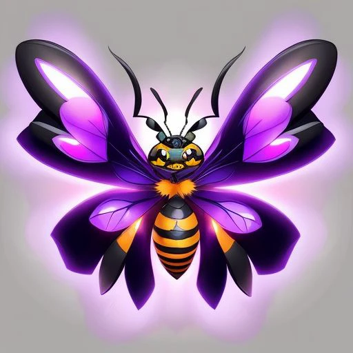 (samdoesarts style:1.3) a vicious  violet (fire:1.2) bee Pokemon with razzmatazz hair, glowing eyes, Jungle, highly detailed, intricate