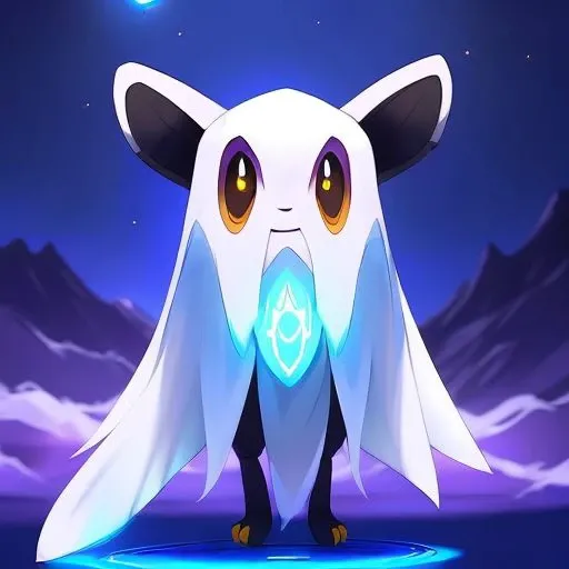 (samdoesarts style:1.3) a magestic plum (ghost:1.2) bee Pokemon with sky-blue hair, glowing eyes, Mountain, highly detailed, intricate
