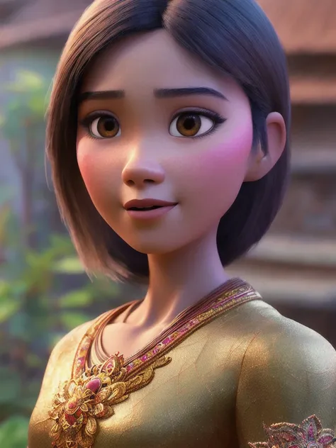 (pixarstyle) a waist-length portrait of a thai girl, natural skin texture, 4k textures, hdr, intricate, highly detailed, sharp focus, hyperdetailed