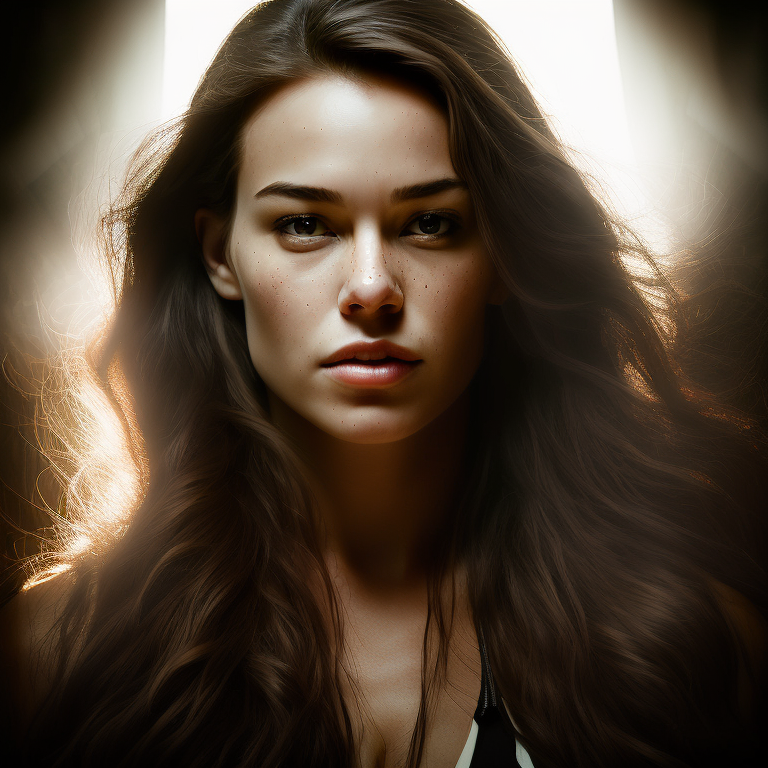 A close up of a woman with long hair and a black top - SeaArt AI