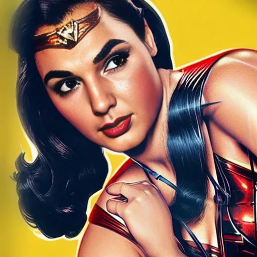 A photo of Gal Gadot as wonderwoman, Vintage style, very detailed, clean, high quality, sharp image