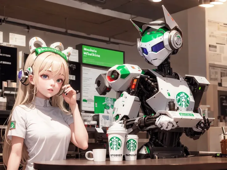 masterpiece, best quality, robot starbucks employees