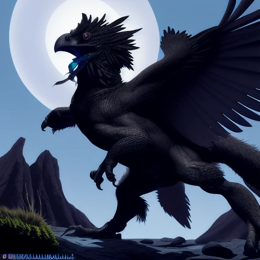 {{feralplmr}} a hyper realistic illustration of a huge monster raven hybrid, feathers glow in the dark, fractal moonlight, little dragon with glowing scales, award - winning, masterpiece, {{scales, claws, anthro}}, {{high quality}}, epic , photorealism, furred dragon,