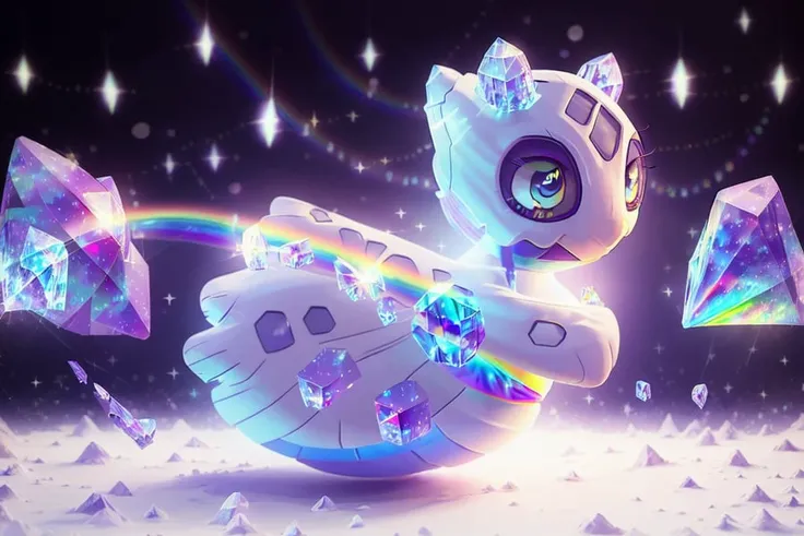 masterpiece, best quality, realistic, (wide-angle),(solo), (froslass), (pokemon), wide hips, thick thighs, female, long dress, cute, crystal (rainbow:1.3) dress, night, shining moon light, clear image, cosmic stars, nebula in the sky, bioluminescent details <lora:froslass_000008:1> <lora:glassHairWIPRead_v1:0.7>