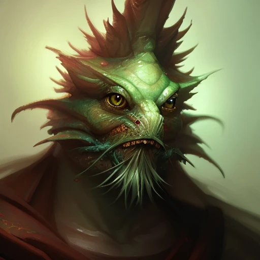 Medium Close-up Portrait of a persian Locathah_Person Warlock Volumetric lighting, concept art, brush stroke style, artstation, trending, highly detailed, art by greg rutkowski.