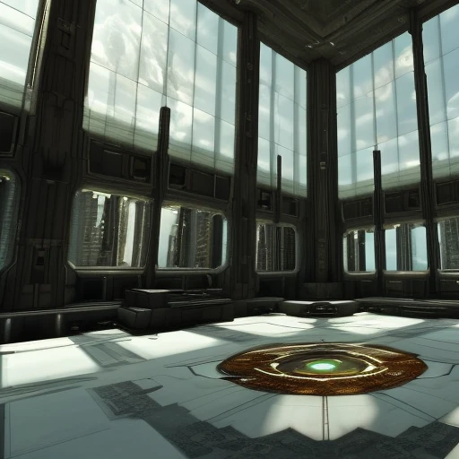 Halo 3 building interior, high ceilings, tall windows, glass floors, bright interior, beautiful lighting, intricate details, in (reasonableDrink: 1.2) style