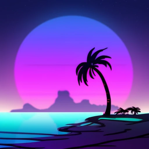 (neonskiesai)++, single palm tree at the beach