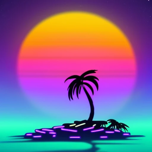 (neonskiesai)++, single palm tree at the beach