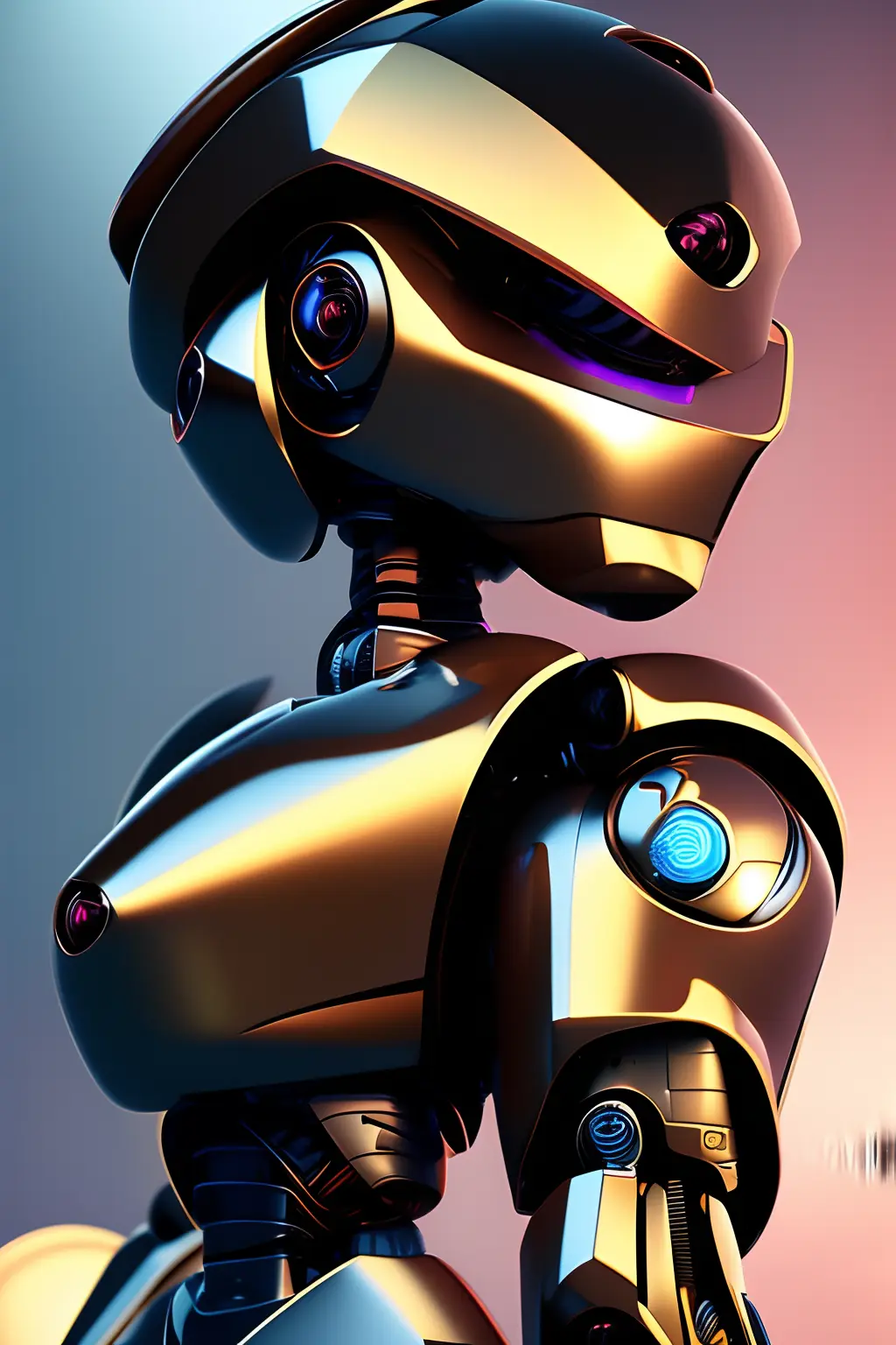 Techno magic robot, side portrait, realistic, half body shot, sharp focus, elegant