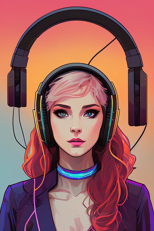 snthwve style nvinkpunk (symmetry:1.1) (portrait of floral:1.05) a photo of young (woman:1.5) with long transparent coat, (headphones:1.3), (blonde hair:1.5), (assassins creed style:0.8), pink and gold and opal color scheme, beautiful intricate filegrid facepaint, intricate, elegant, highly detailed, digital painting, artstation, concept art, smooth, sharp focus, illustration, art by greg rutkowski and alphonse mucha, 8k, theprince