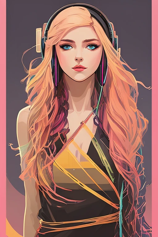 snthwve style nvinkpunk (symmetry:1.1) (portrait of floral:1.05) a photo of young (woman:1.5) with long transparent coat, (headphones:1.3), (blonde hair:1.5), (assassins creed style:0.8), pink and gold and opal color scheme, beautiful intricate filegrid facepaint, intricate, elegant, highly detailed, digital painting, artstation, concept art, smooth, sharp focus, illustration, art by greg rutkowski and alphonse mucha, 8k, theprince