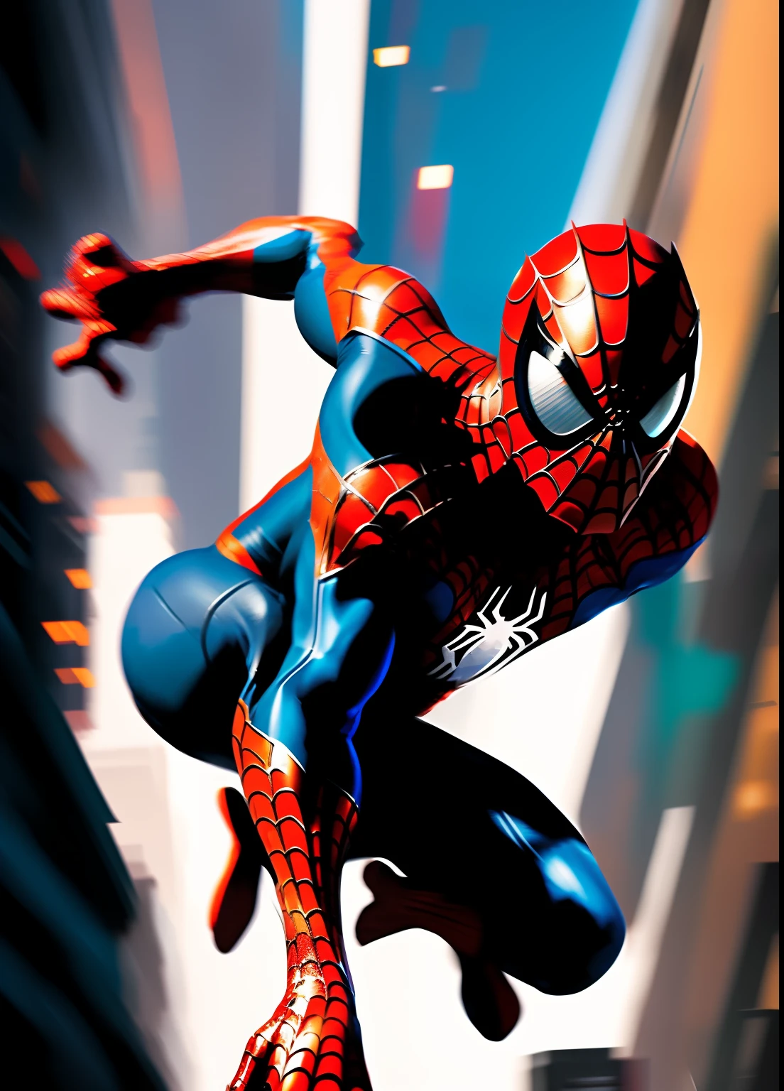 super hero spiderman in action post blurry background 3d render Pixar stylemodel made of Hiroaki Takahashi art ultra perfect composition 3d liquid detailing fluid acrylic by Greg Tocchini, James Gilleard, Joe Fenton Kaethe, Butcher Bosch, Dan Mumford, Kandinsky art style [collage] [splatter] [streak] [crop] [cut]