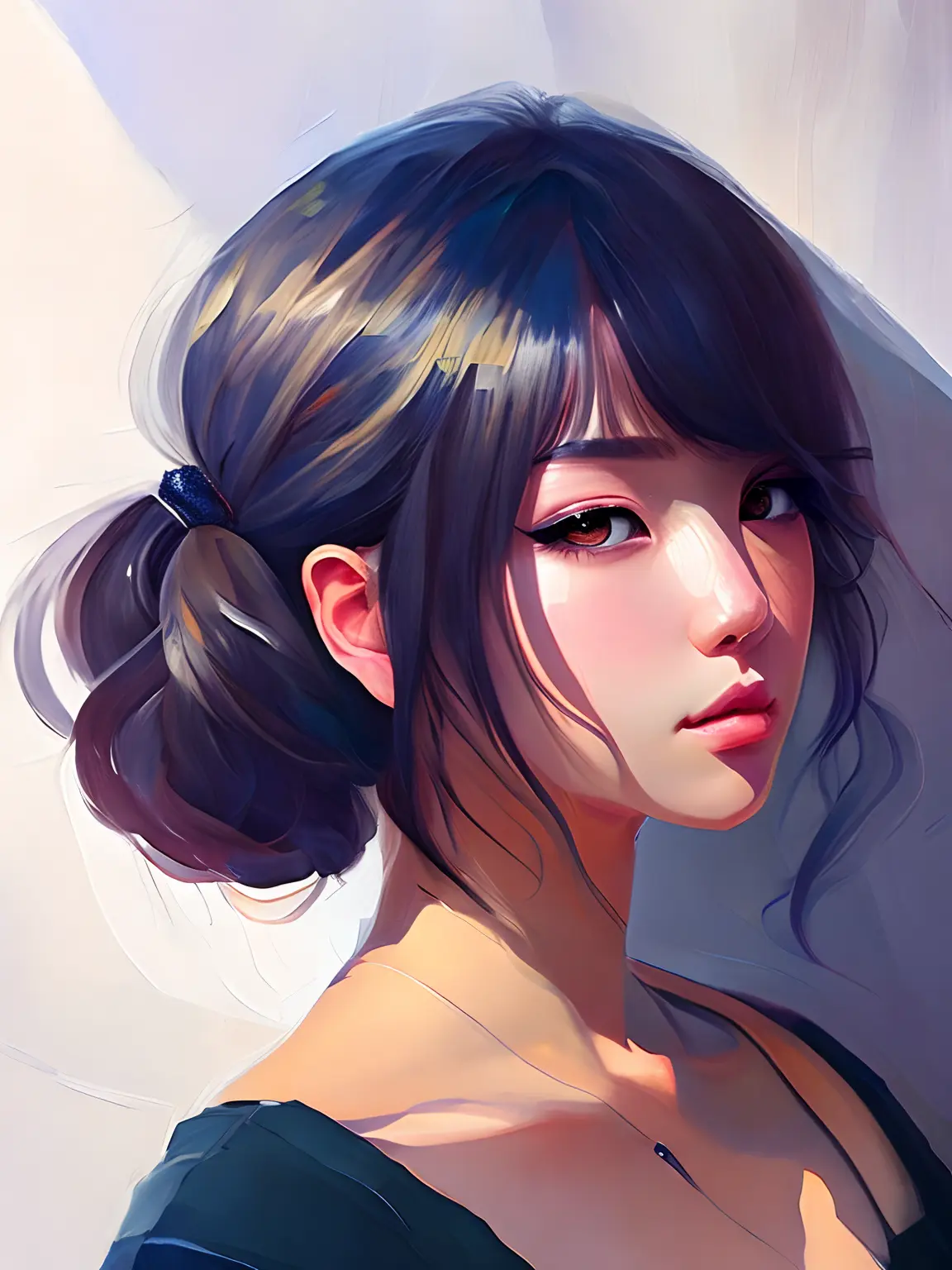 anime half body portrait of newtkn, alisabcnv, from behind, ass, oil painting, trending on artstation, art by midjourney