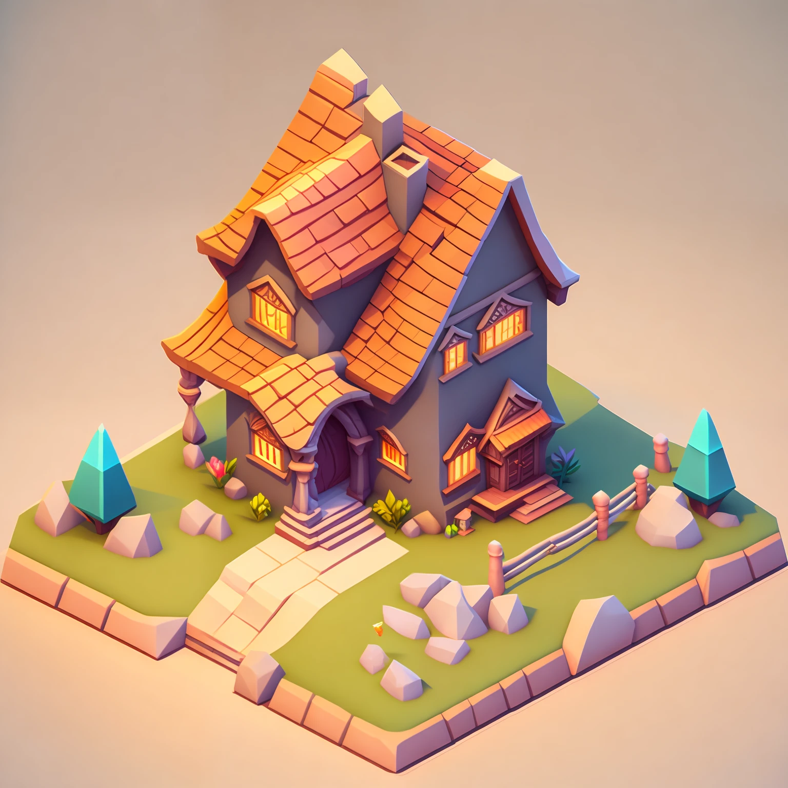 isometric house, RPG style, cartoony, DnD, fantasy, mobile game