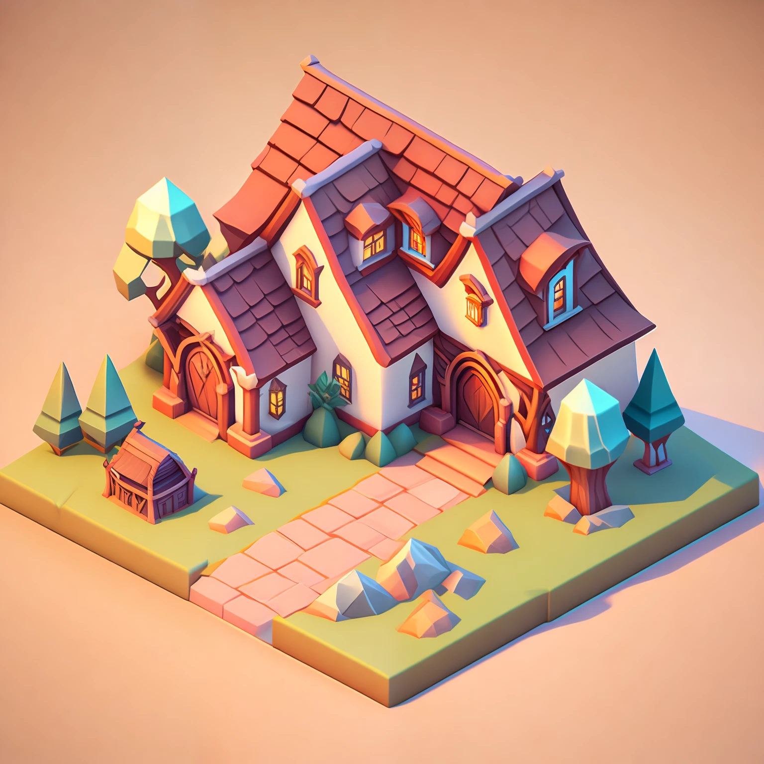 isometric house, RPG style, cartoony, DnD, fantasy, mobile game
