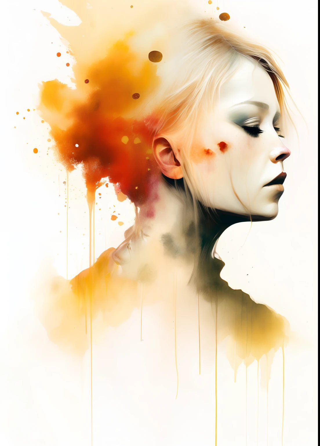 a woman by agnes cecile, luminous design, pastel colours, ink drips, autumn lights