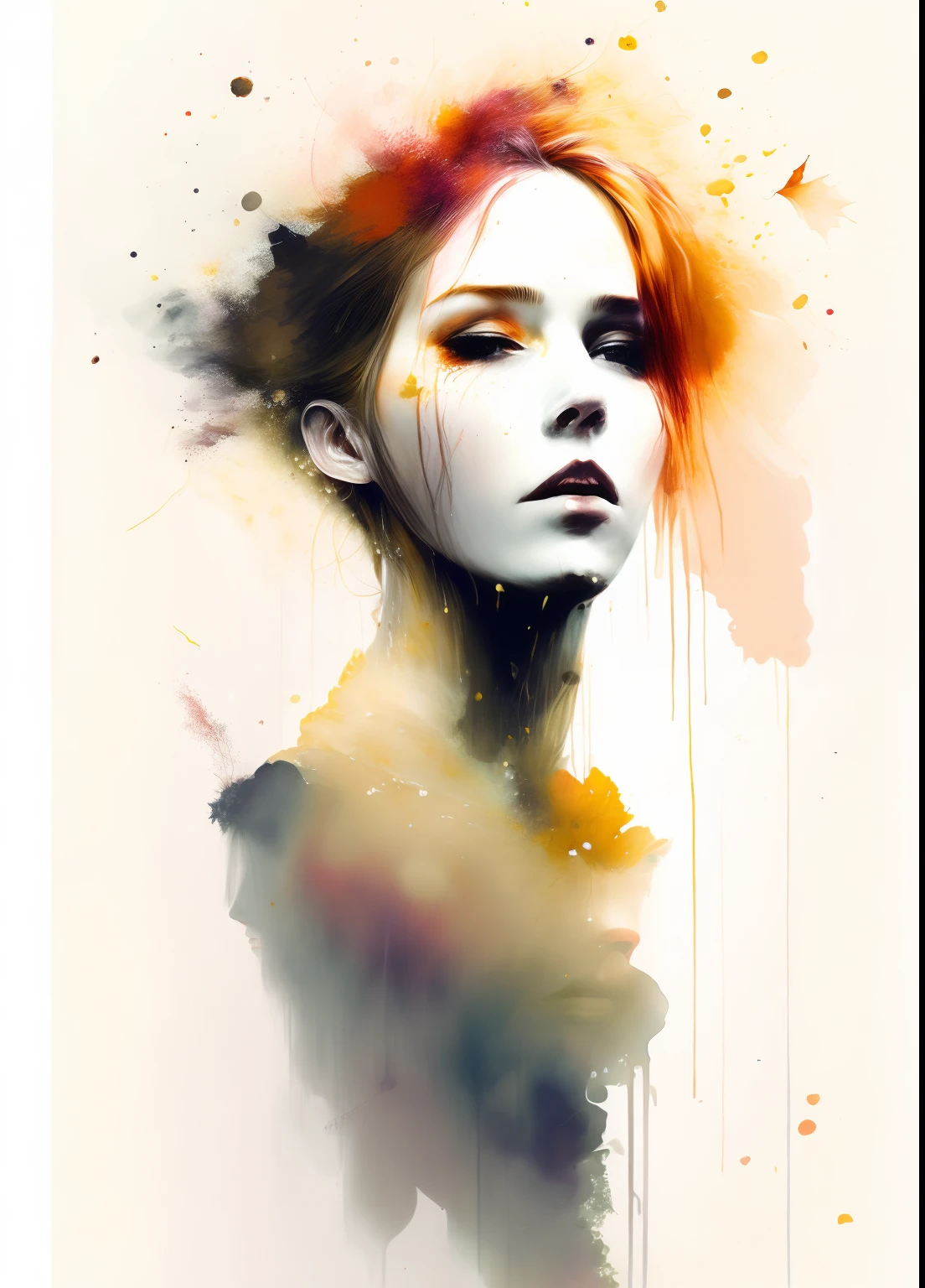 a woman by agnes cecile, luminous design, pastel colours, ink drips, autumn lights