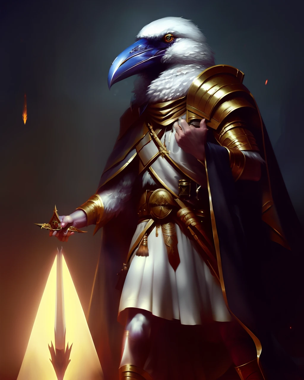 Medium Shot of Assyria, white Kenku_Person, Bard, Fantasy, Volumetric lighting, concept art, brush stroke style, artstation, trending, highly detailed, art by greg rutkowski