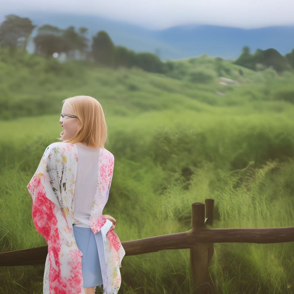 1girl, print kimono,