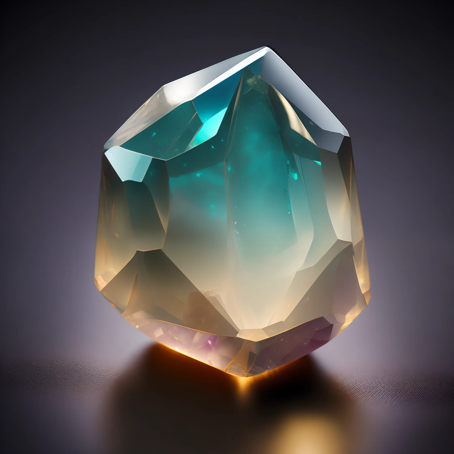 Crystal-shaped gemstone, color randomly assigned, emitting a faint light