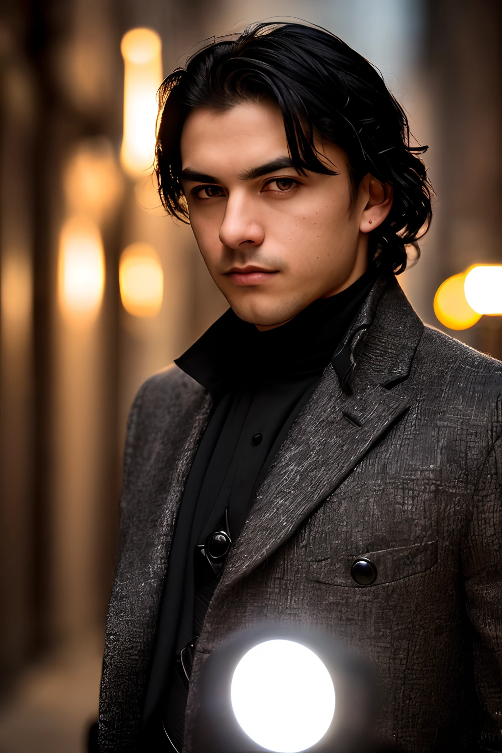 With black hair and brown pupils, he has an ordinary appearance, a deep outline, and a scholarly temperament,(often wear full black formal Gothic,clothes)
walking down a dark alleyway, nighttime background Gothic style city,, detailed (textures!, hair!, shine, color!!, imperfections:1.1), highly detailed glossy eyes, (looking at the camera), specular lighting, dslr, ultra quality, sharp focus, tack sharp, dof, film grain, (centered), Fujifilm XT3, crystal clear, center of frame, sharp focus, street lamp, neon lights, bokeh, (dimly lit), low key, at night, (night sky) <lora:epiNoiseoffset_v2:1>