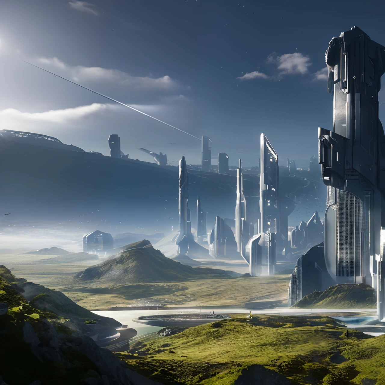 landscape of a futuristic sci fi city, sci fi, ultra realistic, high resolution, city