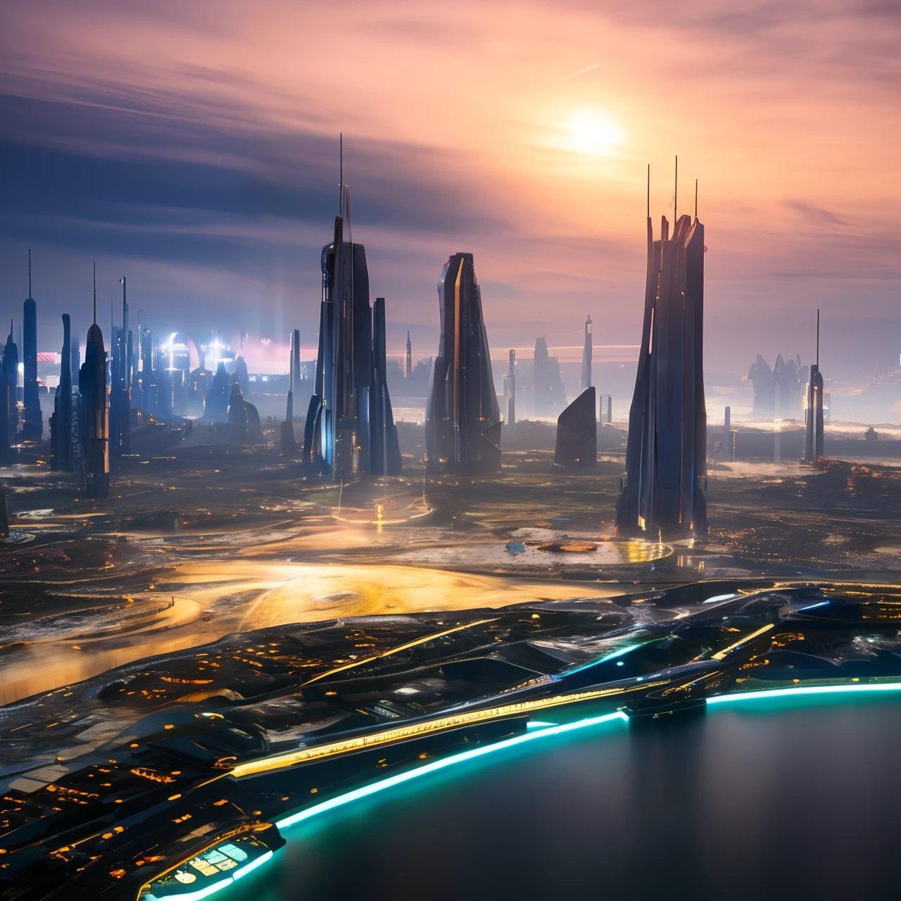 landscape of a futuristic sci fi city, sci fi, ultra realistic, high resolution, city