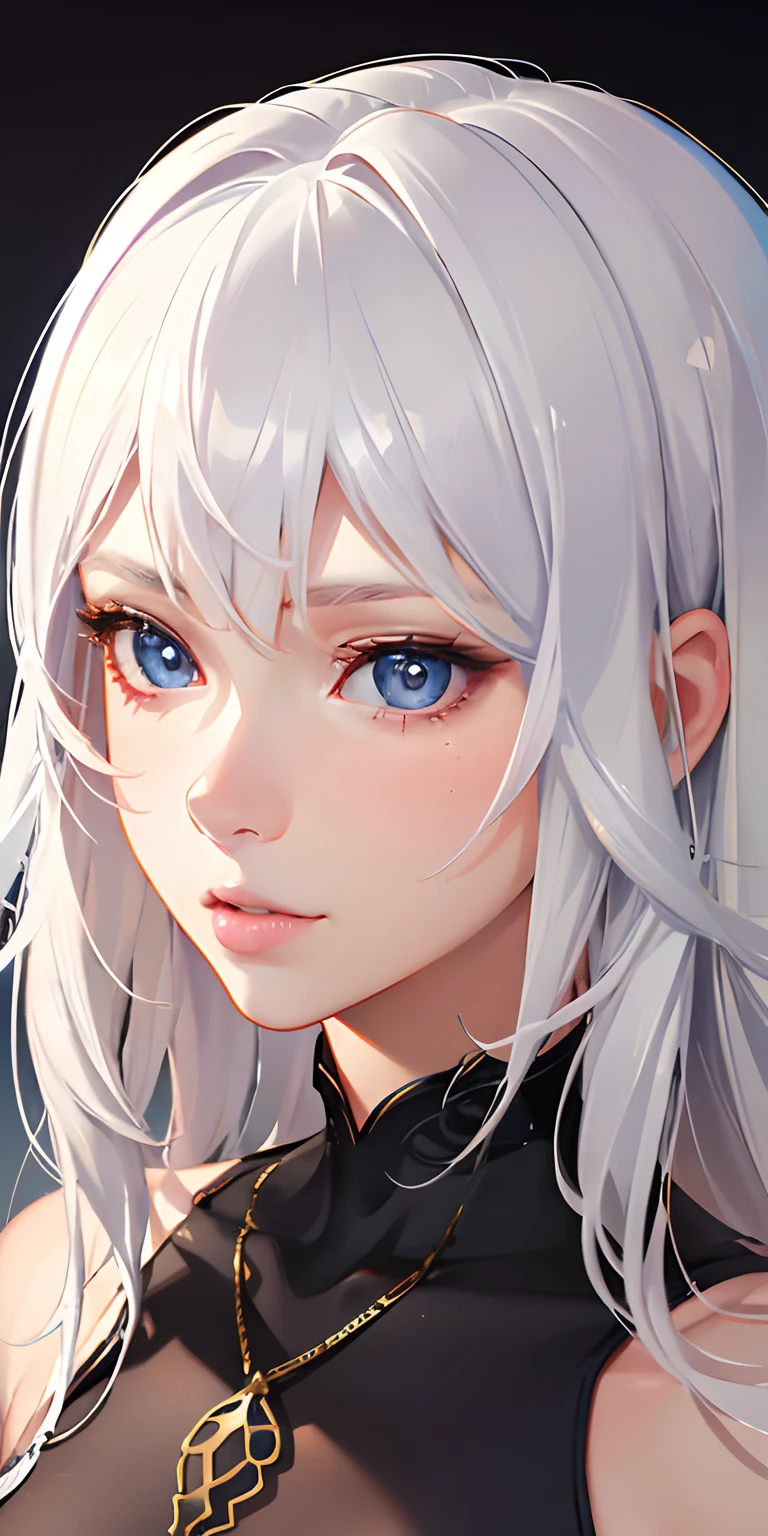 best quality,High quality texture,finely detailed,a realistic representation of the face,detailed skin,anime,girl,sexy,mix,model,illustration,portraits,semi-realistic,white hair