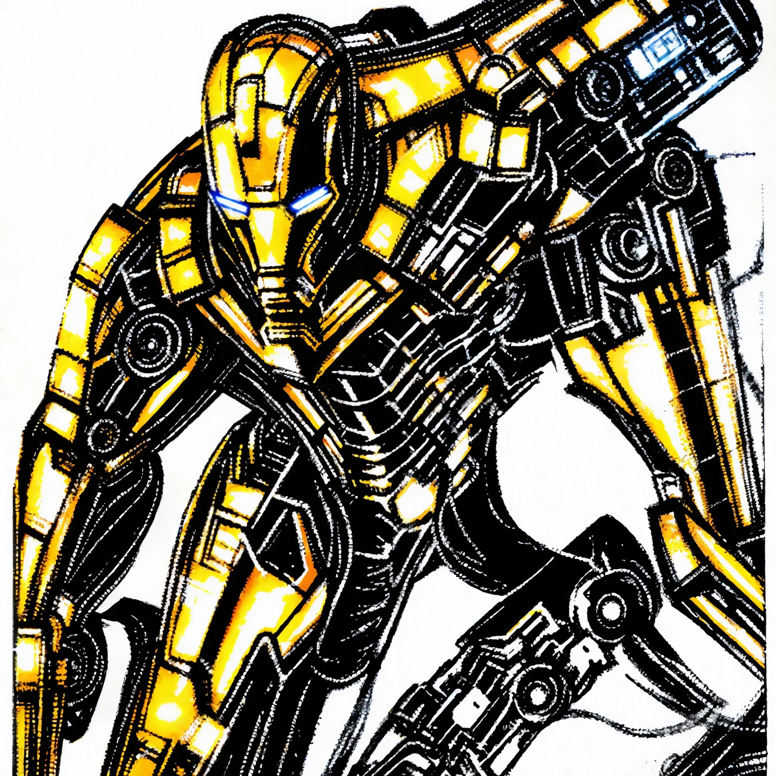 yoshin style, Robert Downey Jr as Iron Man, mecha suit, by Yoji Shinkawa