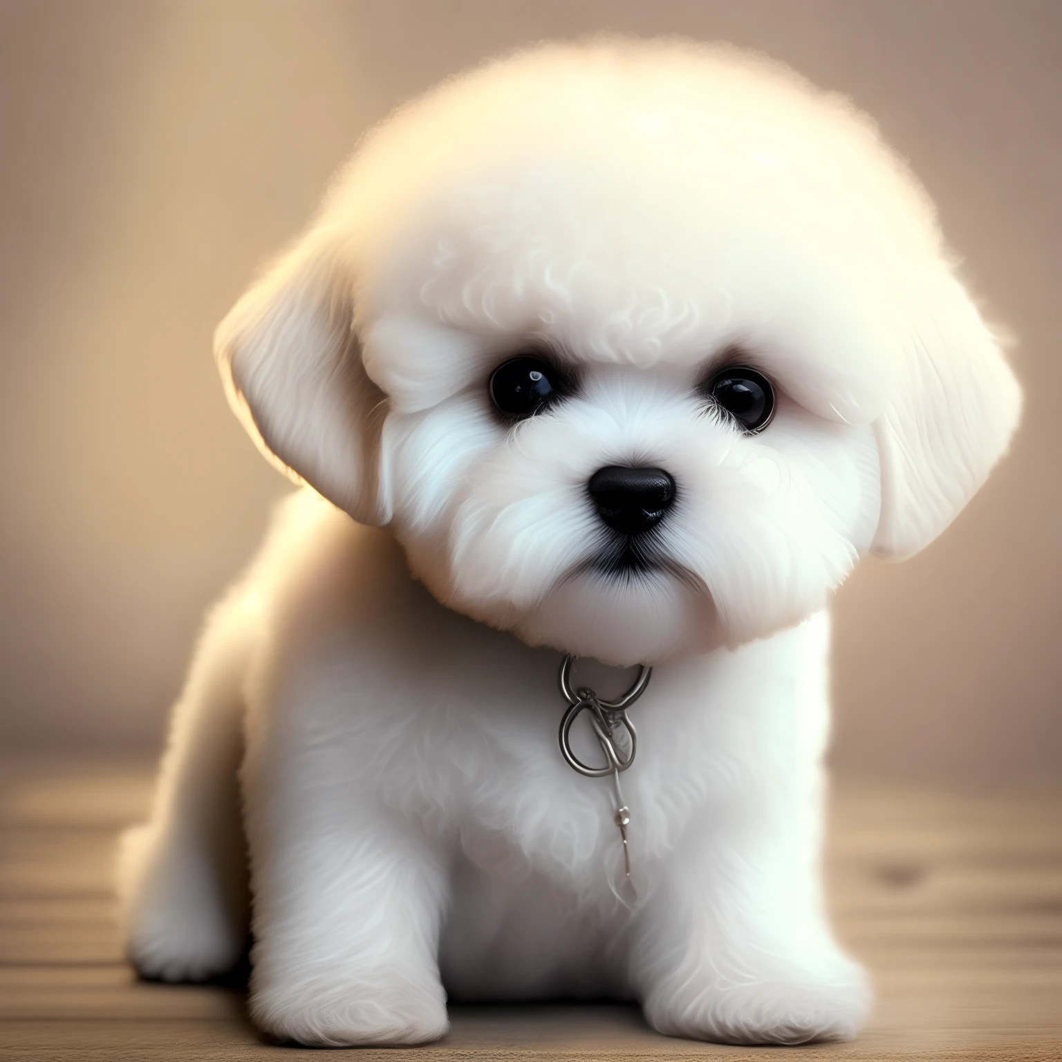 Cute, white, big-eyed, Bichon Frise, small body, short legs, black nose, small ear, Curly hair