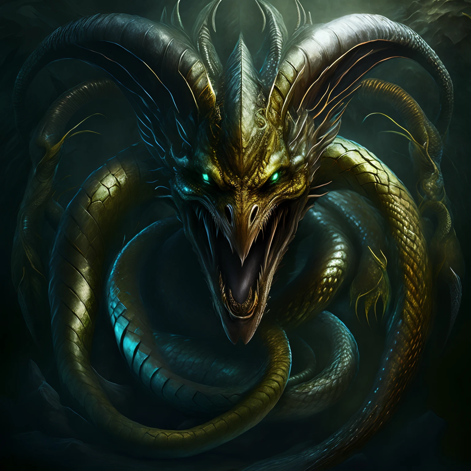Naga is a legendary creature that usually has a serpent body and a human head. realistic.gaming poster